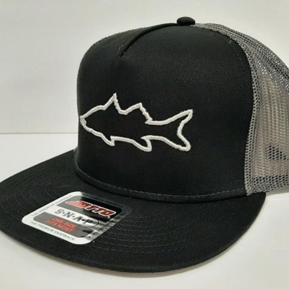 Fishing Snook Flat Bill Trucker Mesh Snapback Embroidered BaseBall Cap Hat Gray